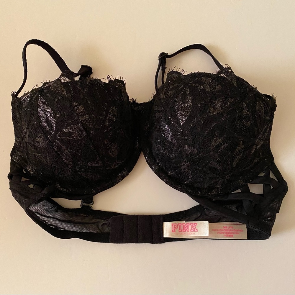 Victoria’s Secret PINK Black Shimmer Lace Push Up Bra 34B